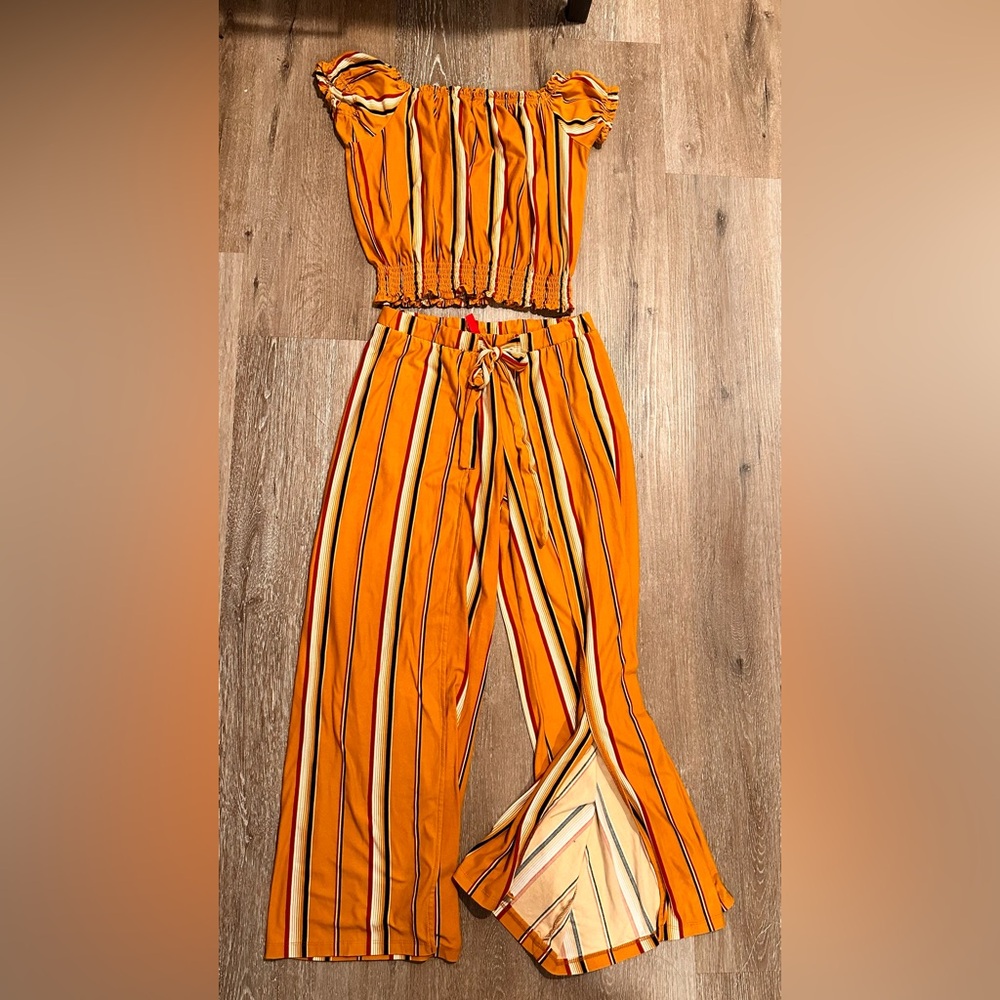 Hot Kiss Vibrant Orange Striped Jumpsuit